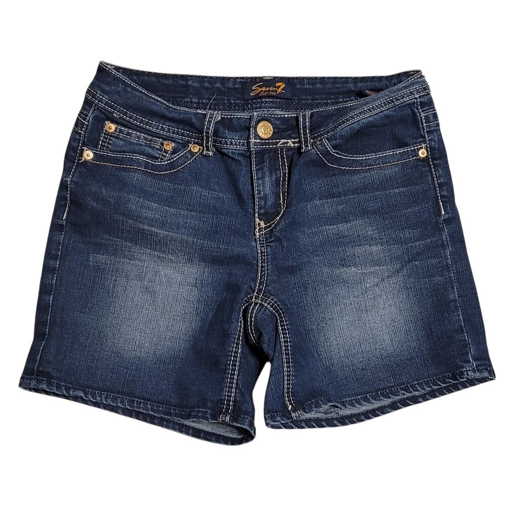 Seven7 Womens Bermuda Mid-Rise Stretch Dark Blue Denim Shorts Size 6 EUC